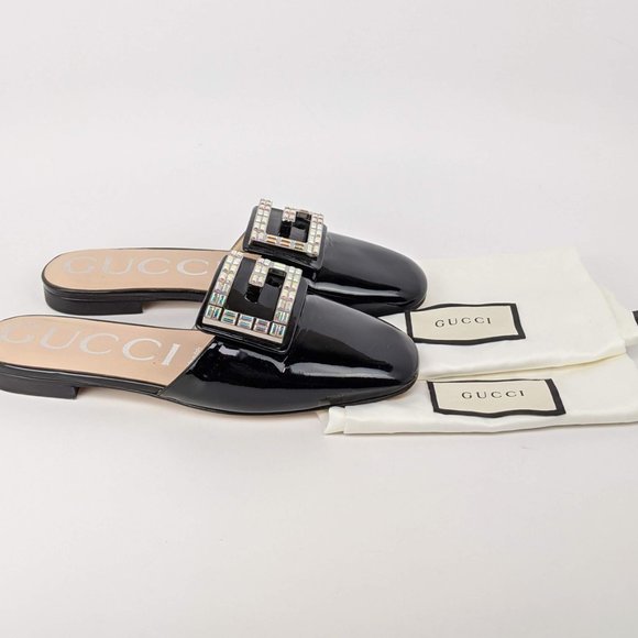 SOLD Gucci Black Patent Leather G Slide Mules - Picture 7 of 7